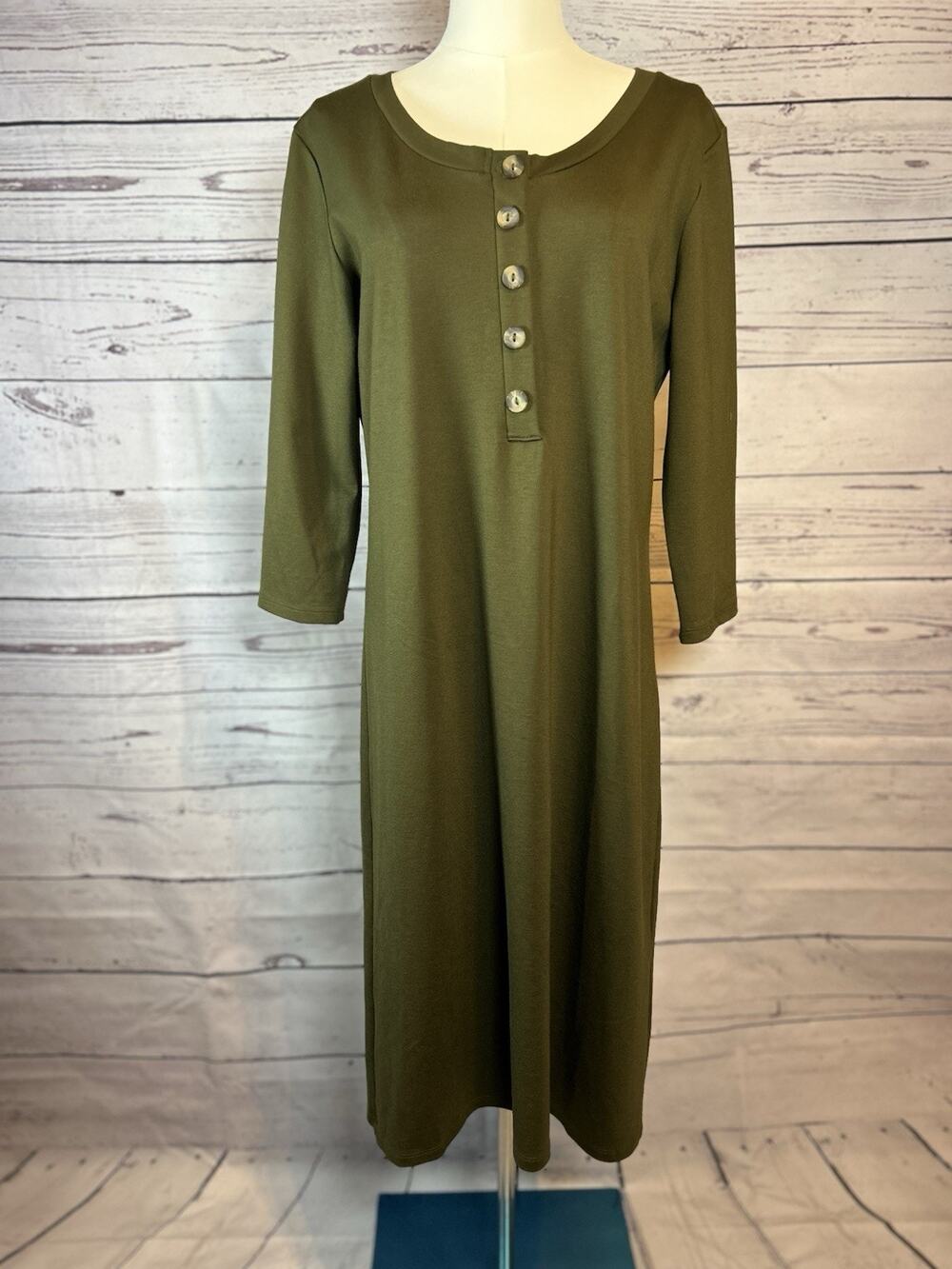 Olive Green Long Button Front Dress Lou Lou Size Large